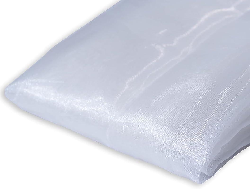 Fynite White Organza Fabric by The Yard | 2 Yard Long | 44" Wide | Bridal Soft Sheer Organza Tulle for DIY Wedding Dress Fashion Craft Decorations