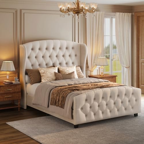 VASAGLE Queen Platform Bed Frame, Upholstered, Wooden Slats by VASAGLEbySONGMICSHOME