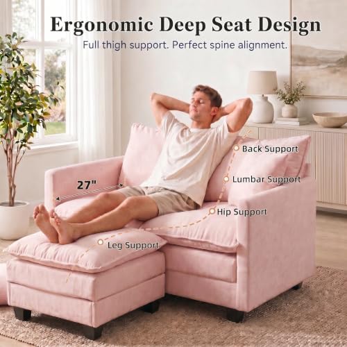 2-Seater Loveseat Sofa with Ottoman, Pet-Friendly Chenille, Washable Pillows - Image 5