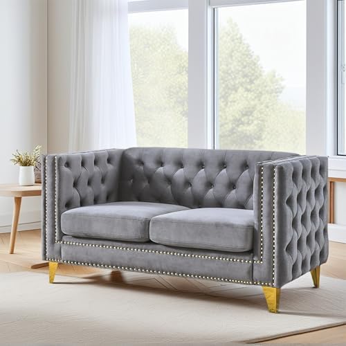 58" Chesterfield Velvet 2-Seater Sofa by Unknown
