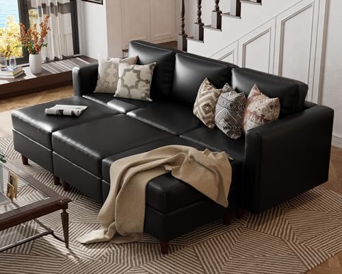 ABCASA 91.5" Faux Leather Luxury Modular Sleeper Sofa Bed by ABCASA
