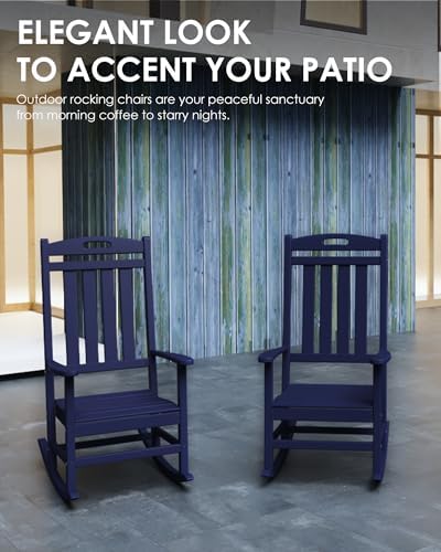 Outdoor Rocking Chair Set of 6, All-Weather Resistant Poly Lumber Rocker Chair - Image 6