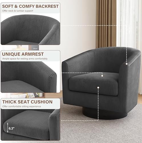 Pia Ricco Set of 4 Corduroy 360° Swivel Barrel Accent Chair Gray - Image 3