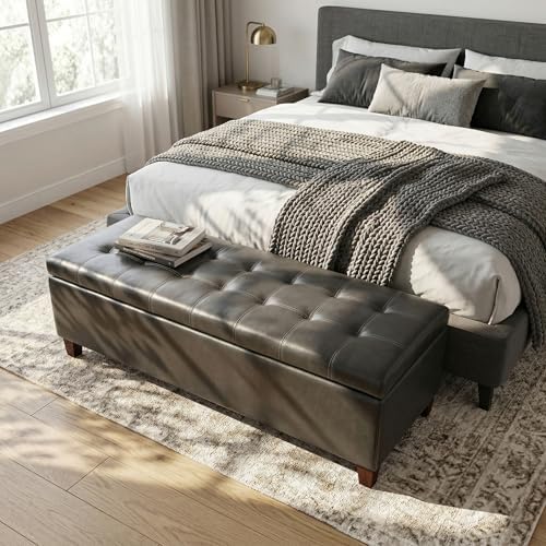 Ottoman with Storage 51" Faux Leather Storage Ottoman Bench - Image 3