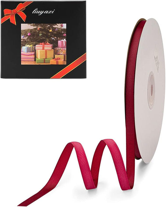 LIUYAXI 1/4" X 50 Yards Solid Burgundy/MaroonGrosgrain Ribbon, Perfect for Crafts, Wedding Decor, DIY Hair Accessories, Sewing, Gift Package Wrapping and More