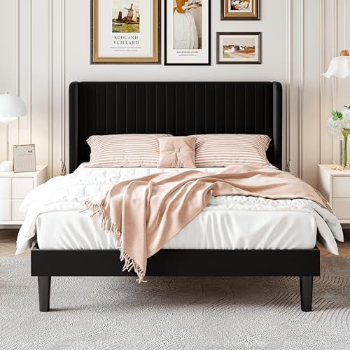SHA CERLIN Queen Size Velvet Bed Frame, Tufted Wingback Headboard - Image 3