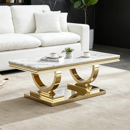 Henf 3 Piece Living Room Table Set, Faux Marble Coffee Table & Console Table & - Image 2