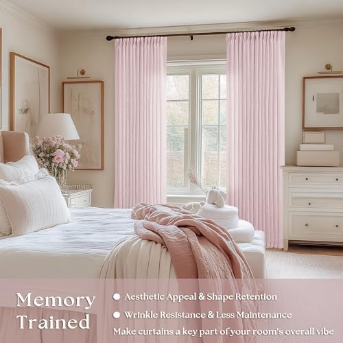 Light Pink Linen Pinch Pleat Curtains 102 Inch Length 2 Panels Set 40x102 - Image 2