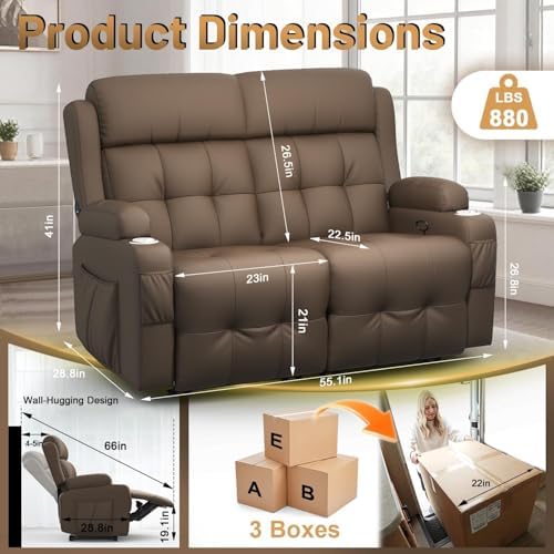 Reclining Loveseat Sofa, RV Loveseats Recliner Sofas Wall Hugger, Double - Image 2
