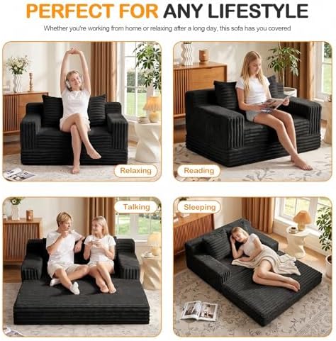 Erament Boneless Loveseat Convertible Sofa Bed, Folding Floor Futon Sleeper - Image 4