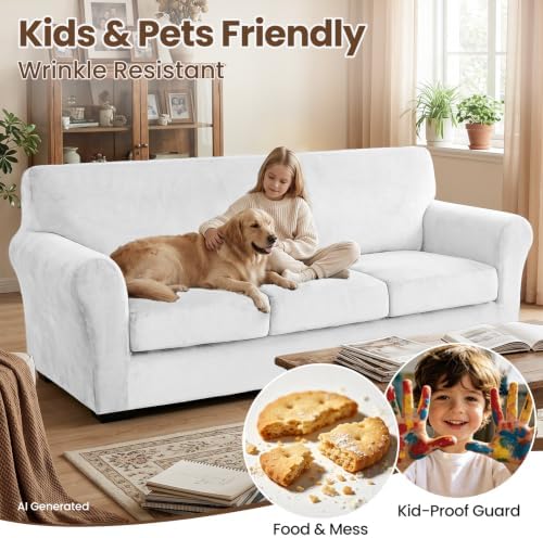 XINEAGE 4-Piece Velvet Oversize Sofa Cover, Couch Covers - Image 6