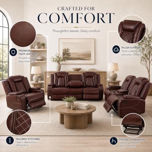 Power Recliner Sofa Set with LED Lights, Breathing Reclining Couch with - Image 6