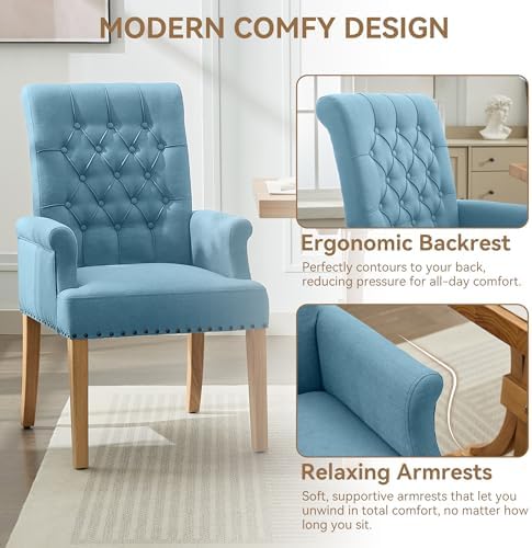 Dining Chair with Arms, Upholstered High Back Dining Room Chairs - Image 3