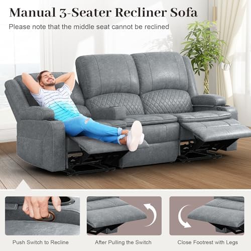 Yolsali 3 Seater Reclining Sofa, Reclining Couch Wall Hugger - Image 4