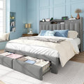 Full Size Bed Frame with 2-Tier Storage Headboard and 4 Drawers, Soft Linen by UnwindinYourOwnSpace