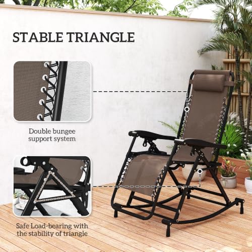 Outsunny Outdoor Rocking Chairs Zero Gravity Lounge Rocker Brown - Image 5