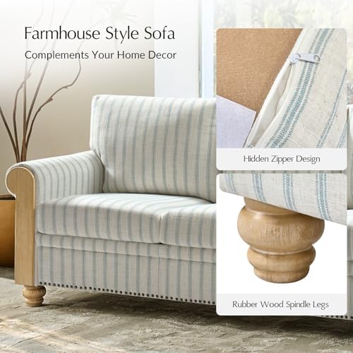 81" Mid-Century Modern 3-Seater Sofa, Stripe Upholstered Couch - Image 6