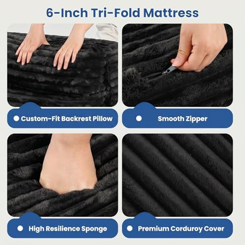 Erament Tri-Fold Futon Sofa Bed, 6 Inch Foldable Floor Couch, High-Density Foam - Image 5