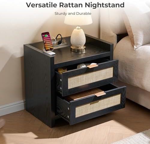 SICOTAS Rattan Night Stand Bedside Table : Nightstand - Image 4