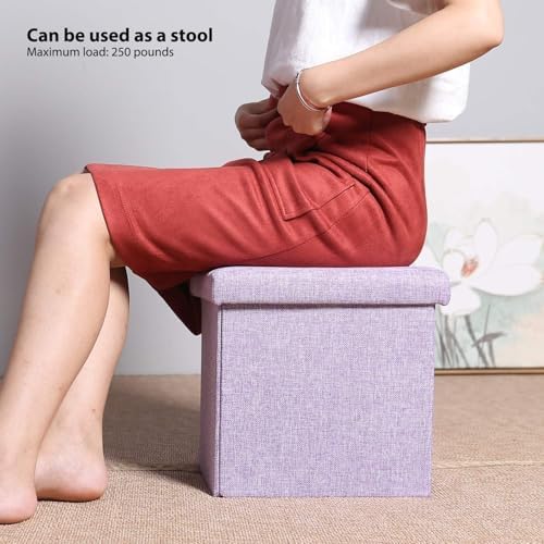 B FSOBEIIALEO Storage Ottoman Cube, 11.8" Linen Small Ottoman, Light Purple - Image 5