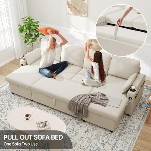Sofa Bed Pull Out 2 in 1 Sectional Sleeper Sofa U Shaped Couch - Image 5