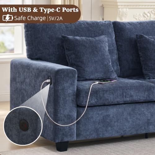 67.7'' Loveseat Sofa with Ottoman Sectional Sofa with Type-C & USB Charging - Image 4