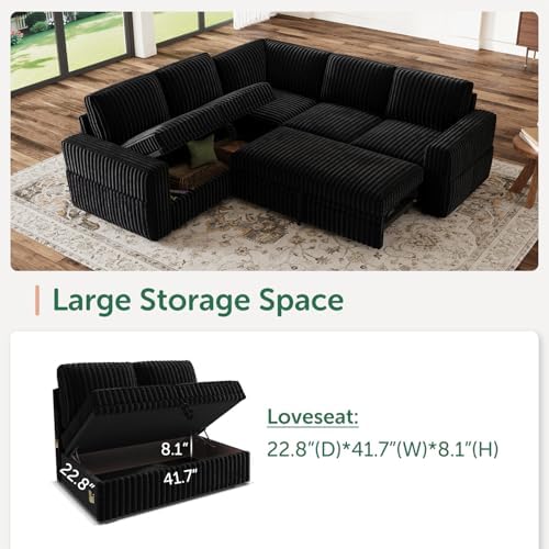 HONBAY Corduroy L Shaped Sectional Sleeper Sofa - Image 3