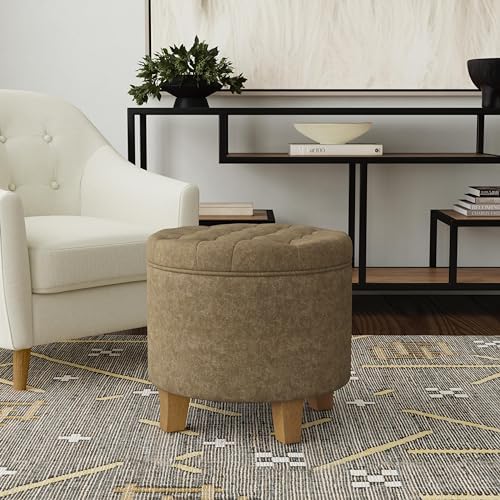 HomePop 19" Velvet Button Tufted Round Storage Ottoman - Image 2