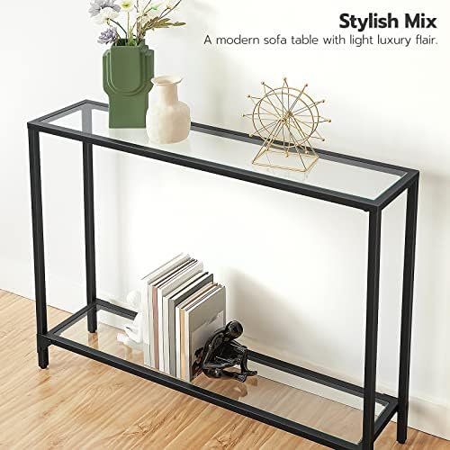 HOOBRO 39.4" Narrow Console Table, Tempered Glass Sofa Table - Image 5