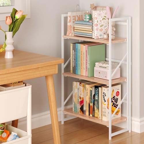 JSB 3 Tier No Assembly Folding Bookshelf, Industrial Metal Book Shelf - Image 4