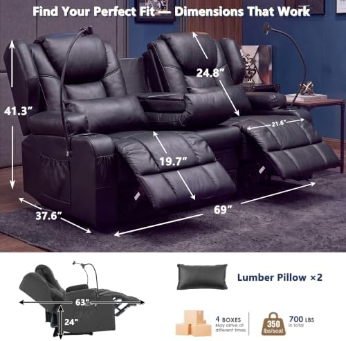 Loveseat Recliner with Massage and Heat, Built-in Bluetooth Audio & Cup Holders - Image 2