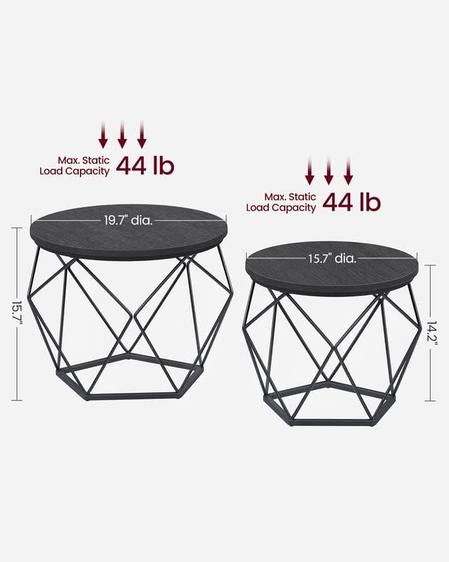 VASAGLE Small Round Coffee Table Set of 2, - Image 3