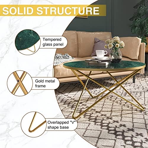 HLR Round Coffee Table with Green Faux Marble Top - Image 3