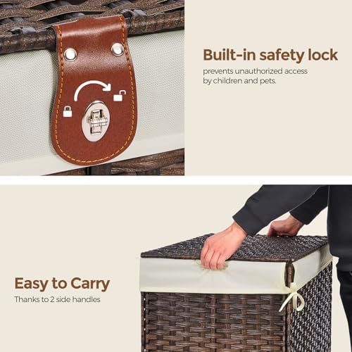 Wicker Storage Basket with Lid, 200L Storage Bin with Removable Liner Bag - Image 5