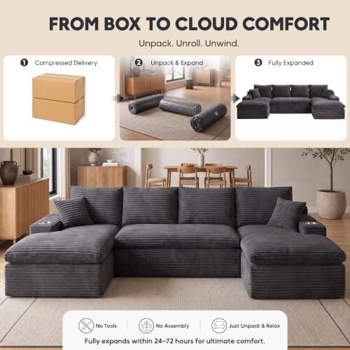 120" Modular Sectional Sofa, U-Shape Boneless Couch, Dark Grey - Image 5