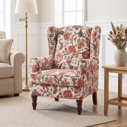 Mid Century Wingback Accent Chairs Set of 2 Floral Red - Image 4