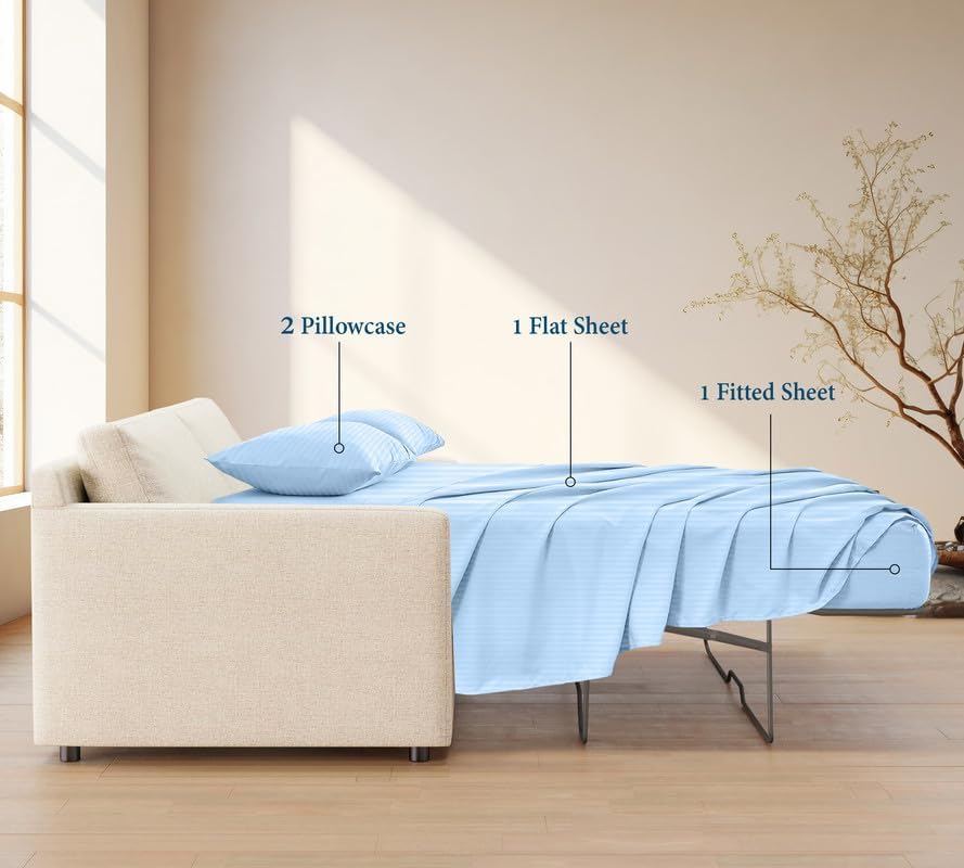 800 Series 100% Egyptian Cotton Sleeper Sofa Bed Sheet Set Stripe Queen XL Size - Image 3
