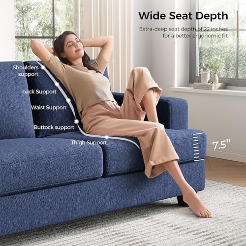 COPIAE 63 Inch Sofa with Extra Deep Seats Oversize, Linen Fabric 2 Seater Sofa - Image 3
