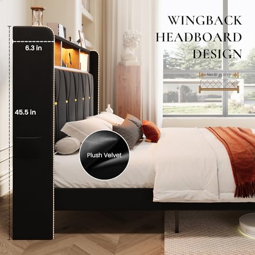 SHA CERLIN King Bed Frame, 2 Storage Drawers & 2-Tier Storage Headboard - Image 6