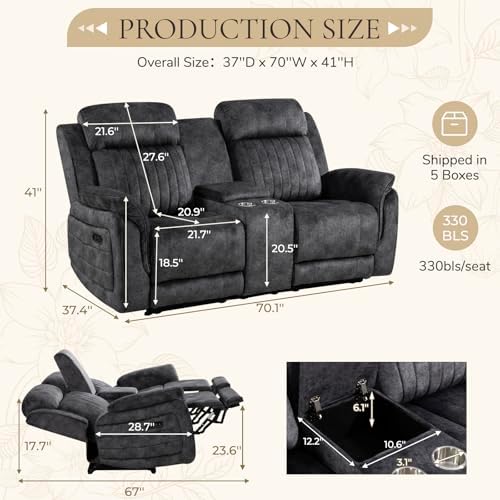 Power Reclining Loveseat with Zero Gravity, Adjustable Headrest, Electric - Image 2