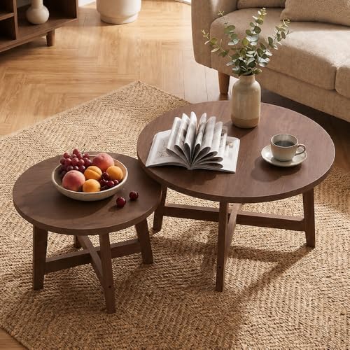 WILLIAMSPACE Round Wooden Nesting Coffee Table Set of 2 - Image 4