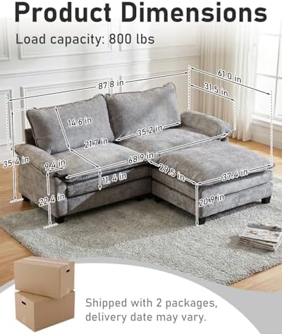 Karl home 88" Sectional Couch 2-Seat L-Shaped - Image 2