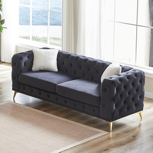 KEIKI 83" Luxury Oversized Velvet Chesterfield Sofa - Image 3