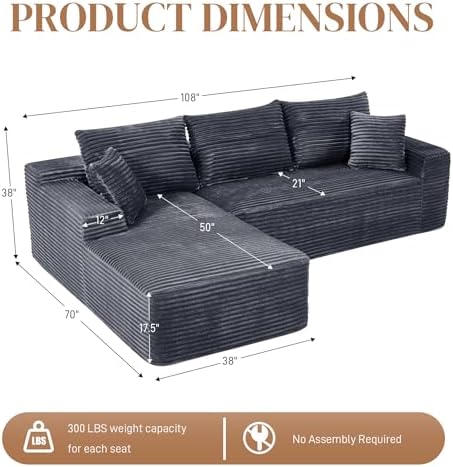 108" L Shaped Cloud Boneless Sectional Couches - Image 2