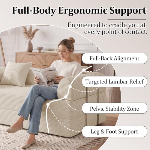 59'' Convertible Compressed Corduroy Folding Cloud Sofa Bed, Modern Boneless - Image 3
