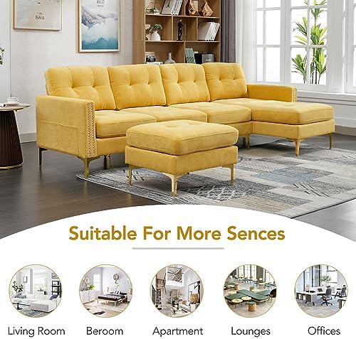P PURLOVE Velvet Modern Large Sectional Sofa, U Shape Upholstered Couch - Image 5