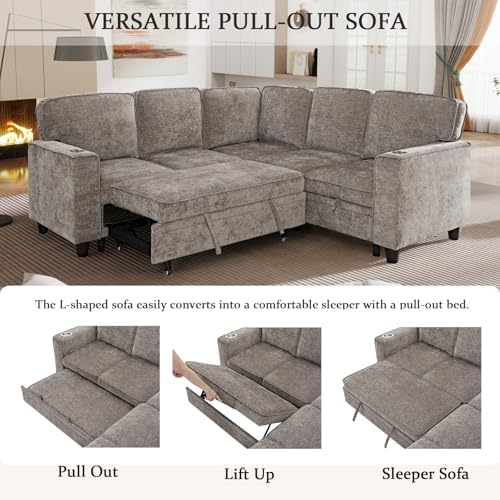 L-Shaped Sectional Couch with Storage and Pull Out Bed, Convertible Sofa Bed - Image 6