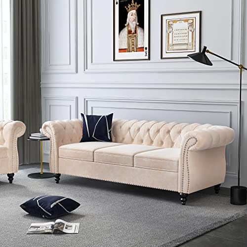 ORRD Chesterfield Sofa Velvet, Modern Tufted Couch 3 Seater - Image 3