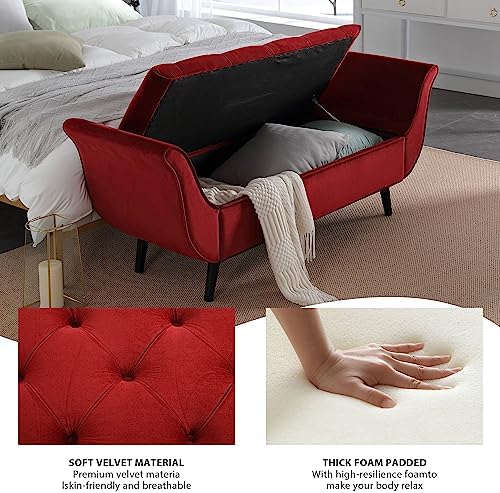 Velvet Storage Bench for Bedroom, Upholstered Button Tufted Storage Ottoman - Image 5