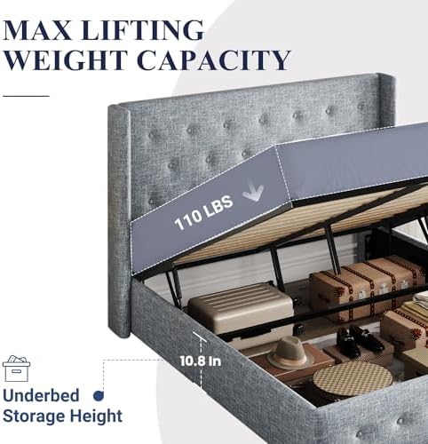 Allewie Queen Size Lift Up Storage Button-Tufted Bed Frame Blue Grey - Image 5